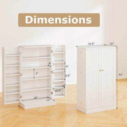 41 Inch Tall Pantry Cabinet Kitchen Storage Cabinet with Doors and Shelves-White Costway