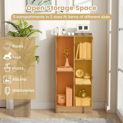 41 Inches 5-Cube Floor Bookcase with 2 Anti-Tipping Kits-Natural Costway