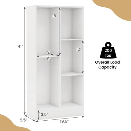 41 Inches 5-Cube Floor Bookcase with 2 Anti-Tipping Kits-White Costway
