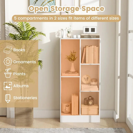 41 Inches 5-Cube Floor Bookcase with 2 Anti-Tipping Kits-White Costway