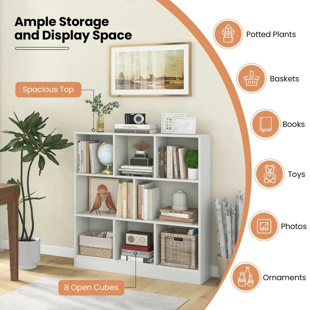 41 Inches 8-Cube Freestanding Bookcase for Kids-White - White - Kids Storage