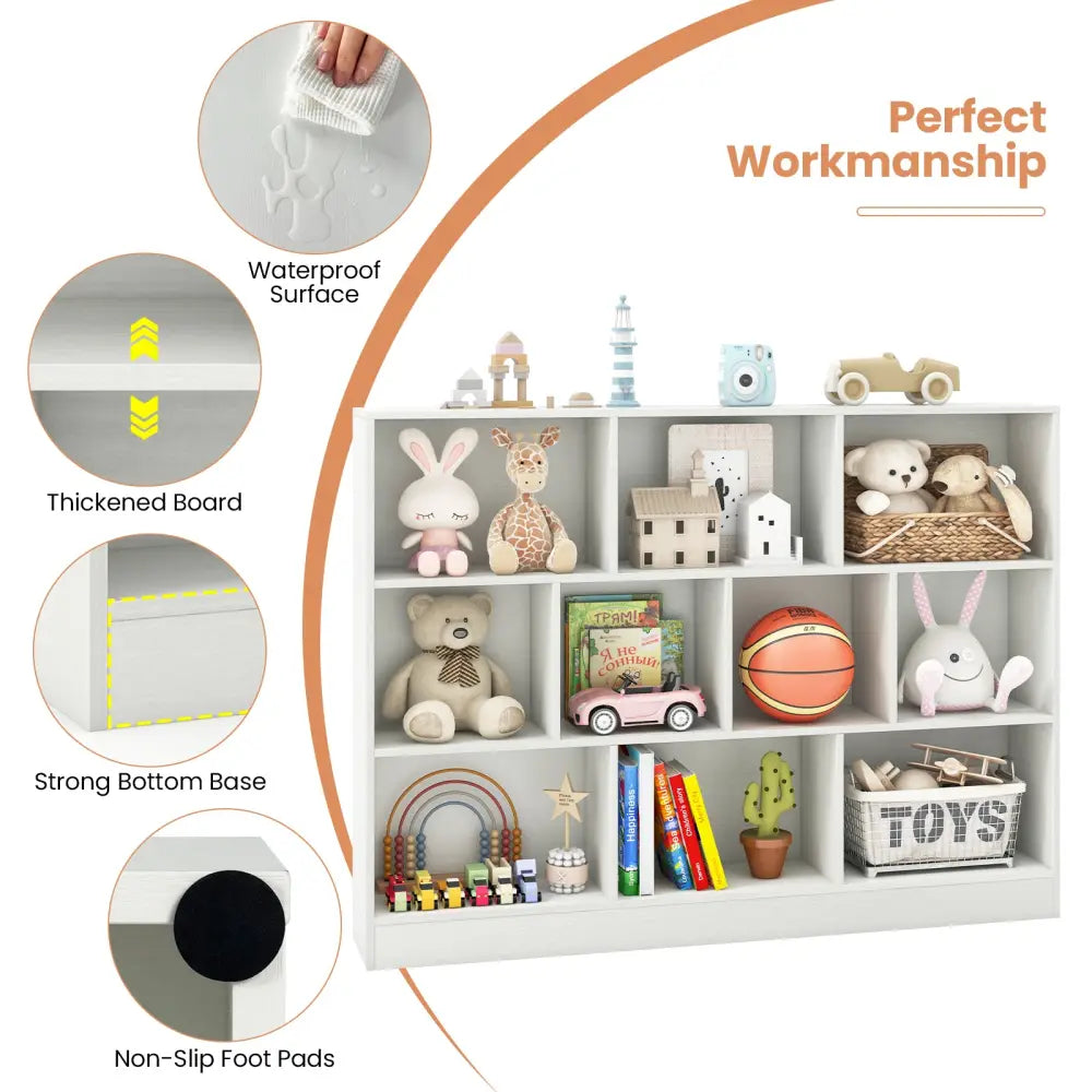 41 inches Wooden Toy Storage Organizer with 10 Cubes for Classroom Daycare Nursery Kindergarten-White - White - Kids