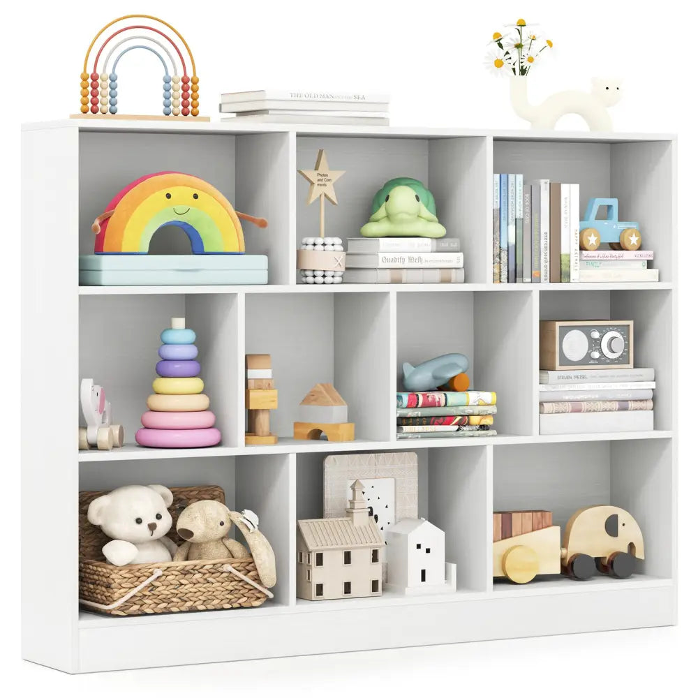 41 inches Wooden Toy Storage Organizer with 10 Cubes for Classroom Daycare Nursery Kindergarten-White - White - Kids