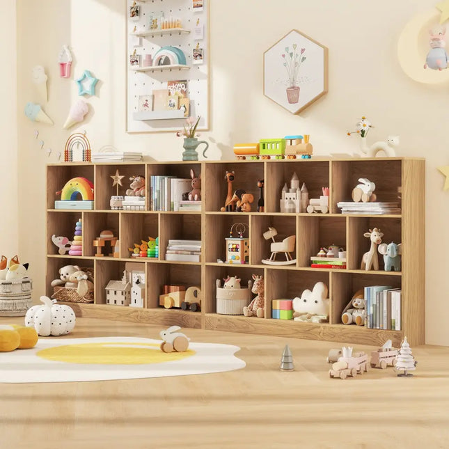 41 inches Wooden Toy Storage Organizer with 10 Cubes for Classroom Daycare Nursery Kindergarten-Natural - Natural