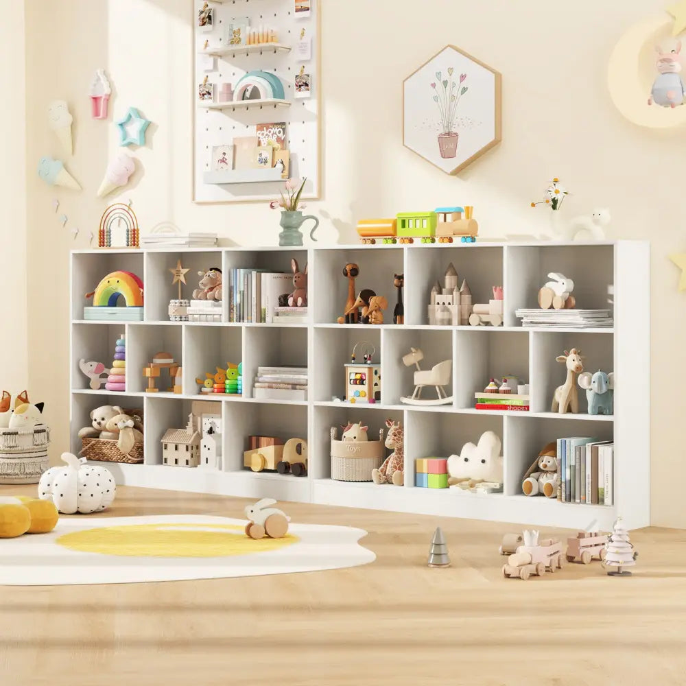 41 inches Wooden Toy Storage Organizer with 10 Cubes for Classroom Daycare Nursery Kindergarten-White - White - Kids