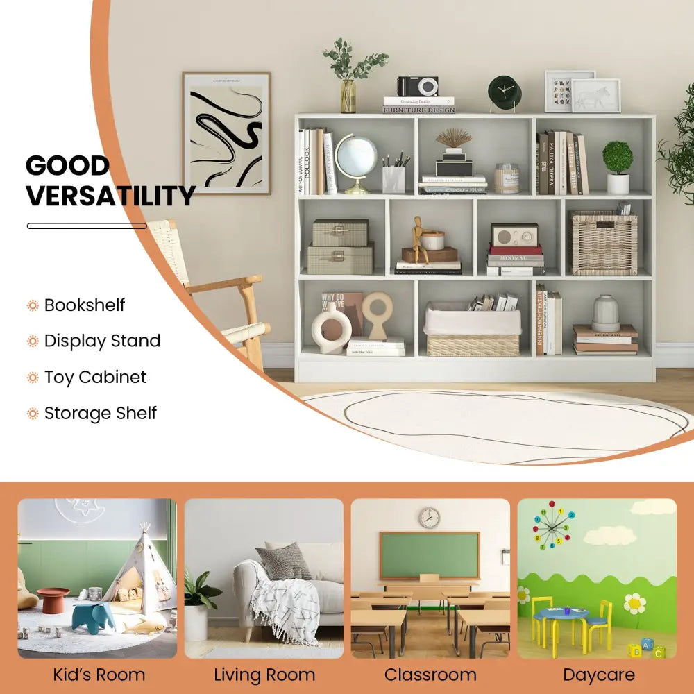 41 inches Wooden Toy Storage Organizer with 10 Cubes for Classroom Daycare Nursery Kindergarten-White - White - Kids