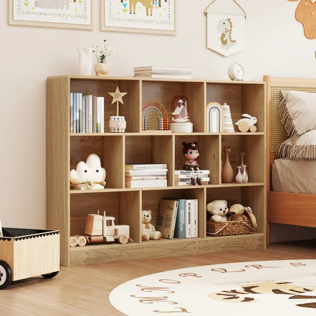 41 inches Wooden Toy Storage Organizer with 10 Cubes for Classroom Daycare Nursery Kindergarten-Natural - Natural