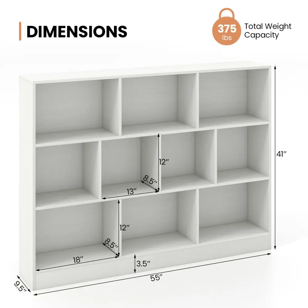 41 inches Wooden Toy Storage Organizer with 10 Cubes for Classroom Daycare Nursery Kindergarten-White - White - Kids