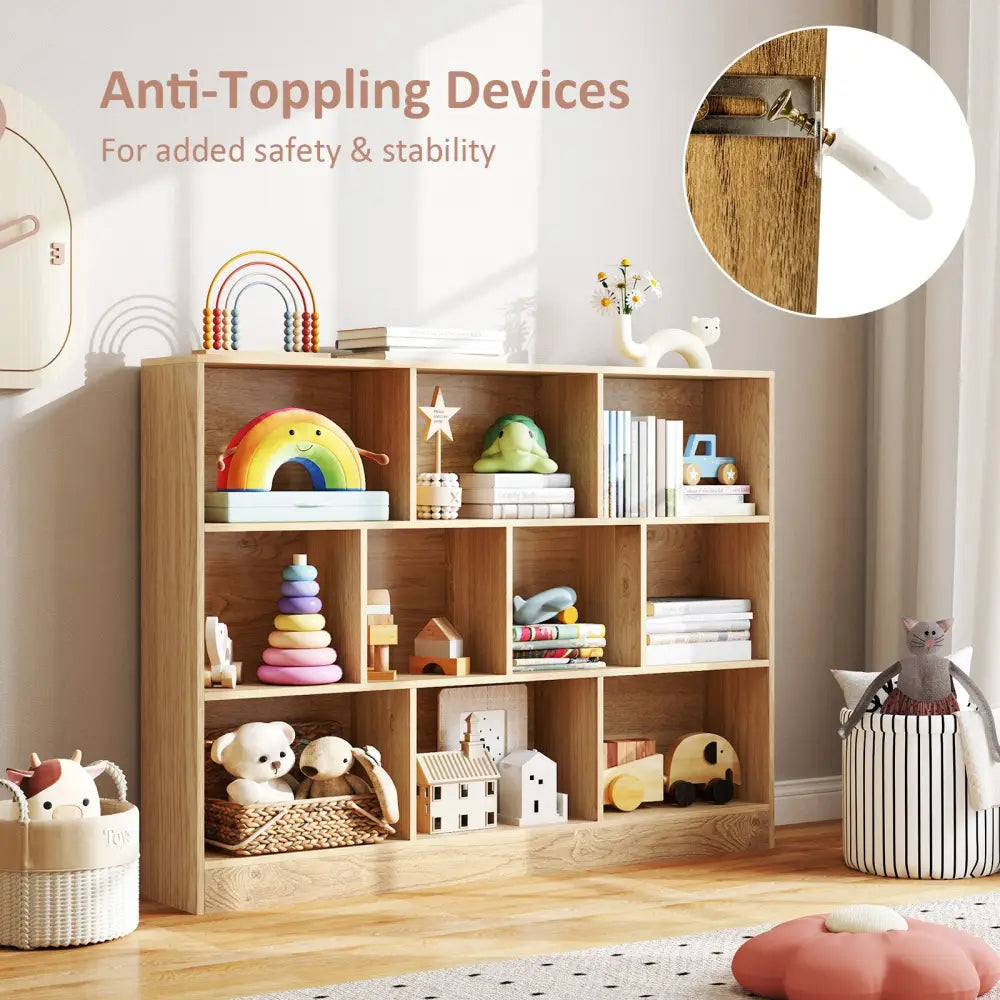 41 inches Wooden Toy Storage Organizer with 10 Cubes for Classroom Daycare Nursery Kindergarten-Natural - Natural