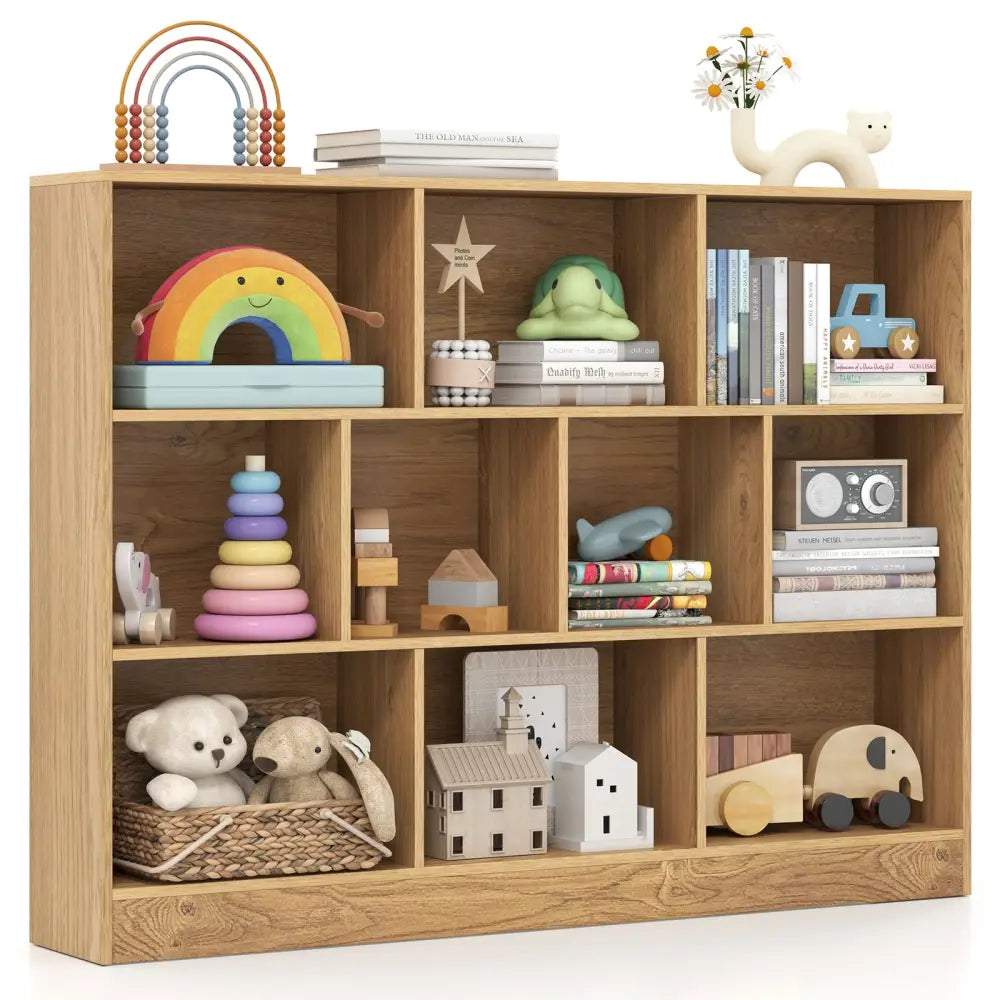 41 inches Wooden Toy Storage Organizer with 10 Cubes for Classroom Daycare Nursery Kindergarten-Natural - Natural