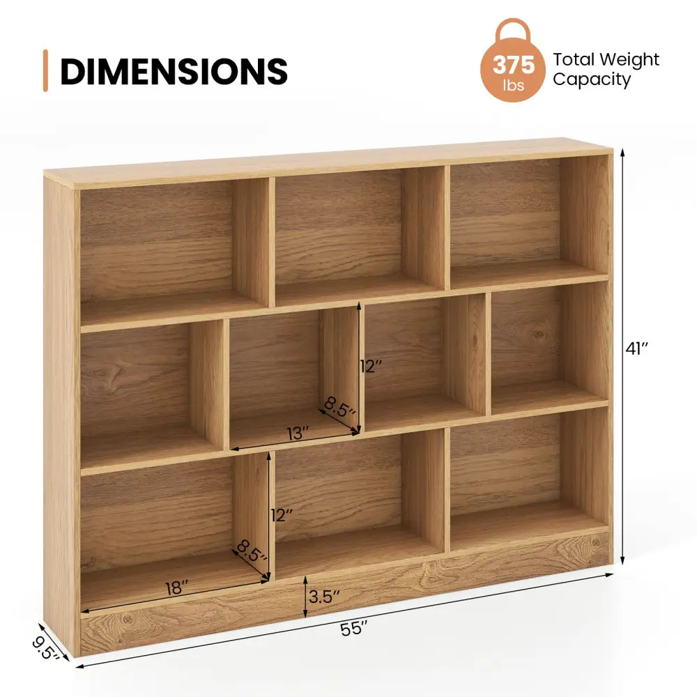 41 inches Wooden Toy Storage Organizer with 10 Cubes for Classroom Daycare Nursery Kindergarten-Natural - Natural