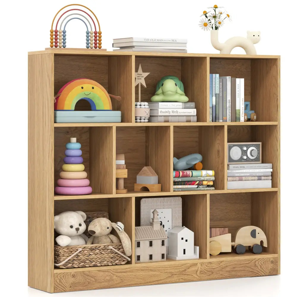 41 inches Wooden Toy Storage Organizer with 10 Cubes for Kids-Natural - Natural - Kids Storage