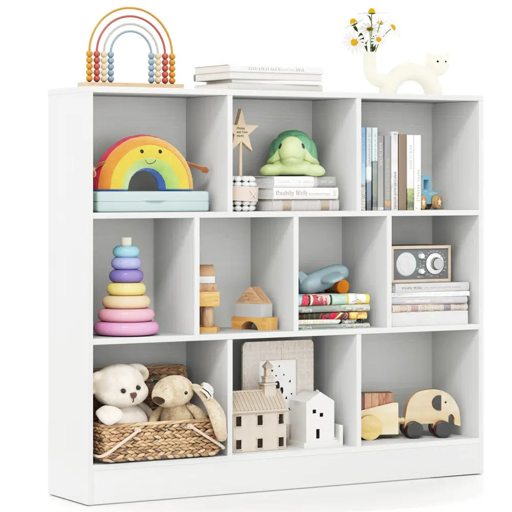 41 inches Wooden Toy Storage Organizer with 10 Cubes for Kids-White - White - Kids Storage
