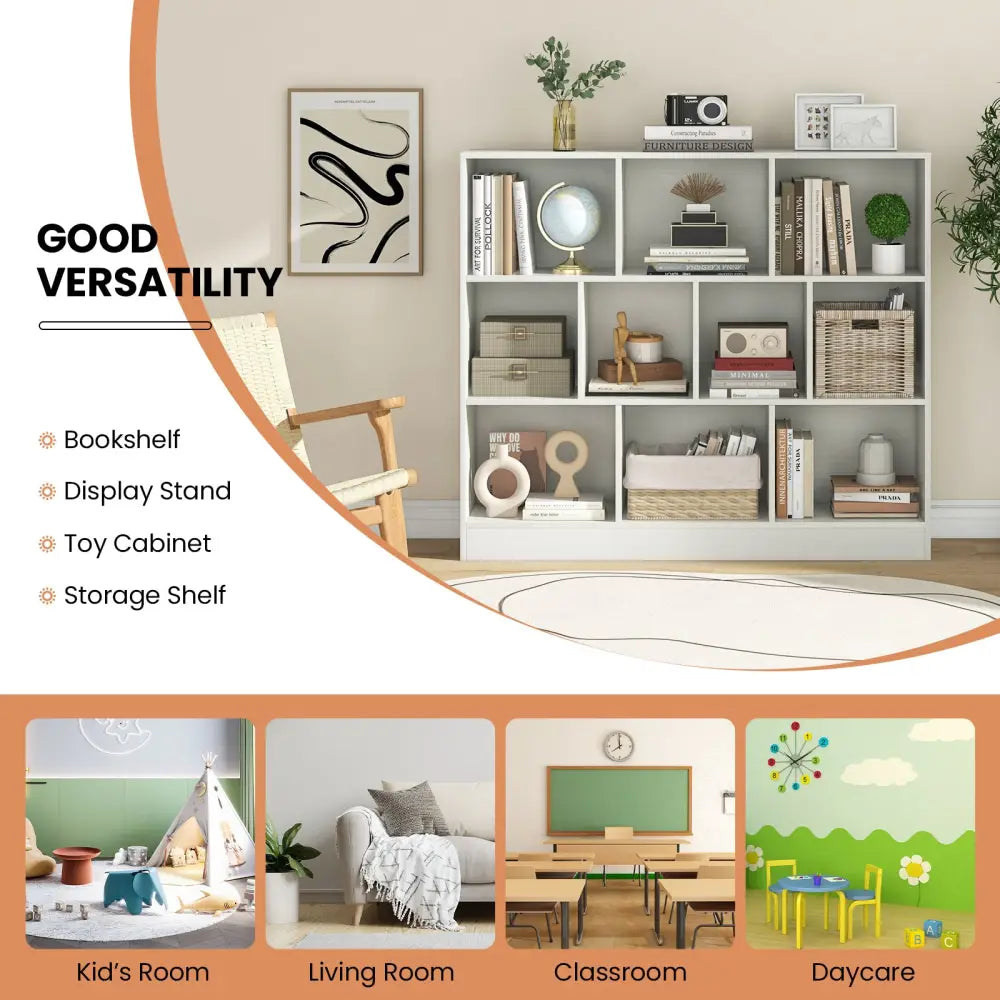 41 inches Wooden Toy Storage Organizer with 10 Cubes for Kids-White - White - Kids Storage