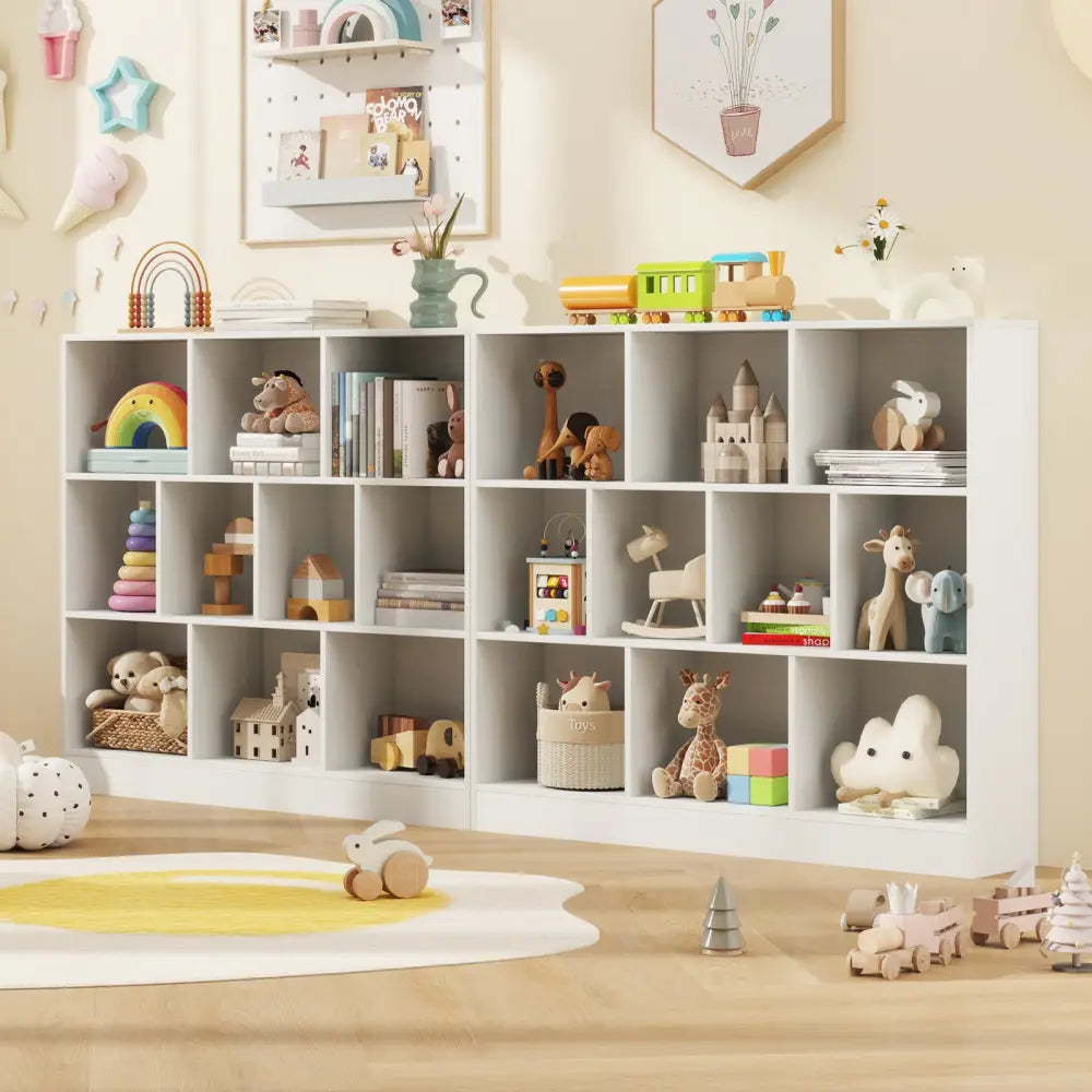 41 inches Wooden Toy Storage Organizer with 10 Cubes for Kids-White - White - Kids Storage