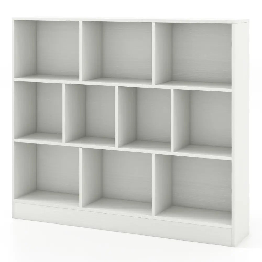 41 inches Wooden Toy Storage Organizer with 10 Cubes for Kids-White - White - Kids Storage