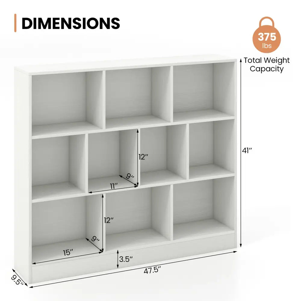 41 inches Wooden Toy Storage Organizer with 10 Cubes for Kids-White - White - Kids Storage