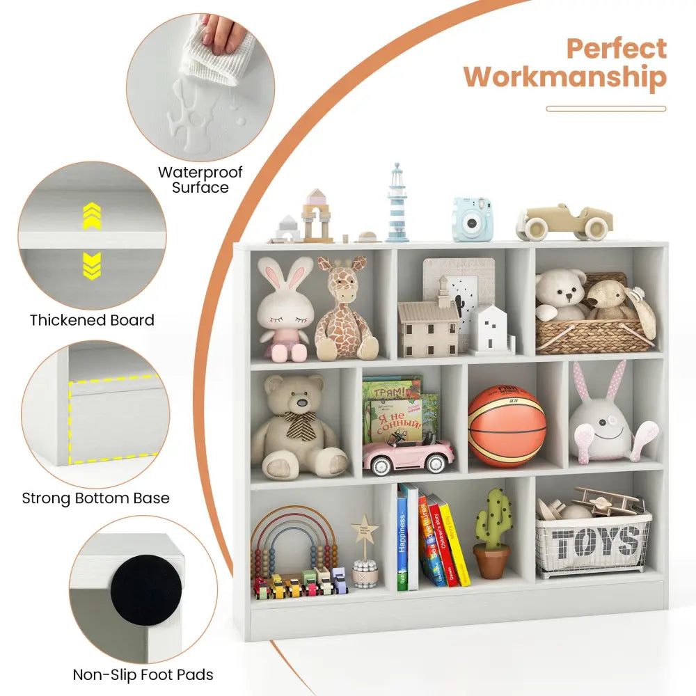 41 inches Wooden Toy Storage Organizer with 10 Cubes for Kids-White - White - Kids Storage