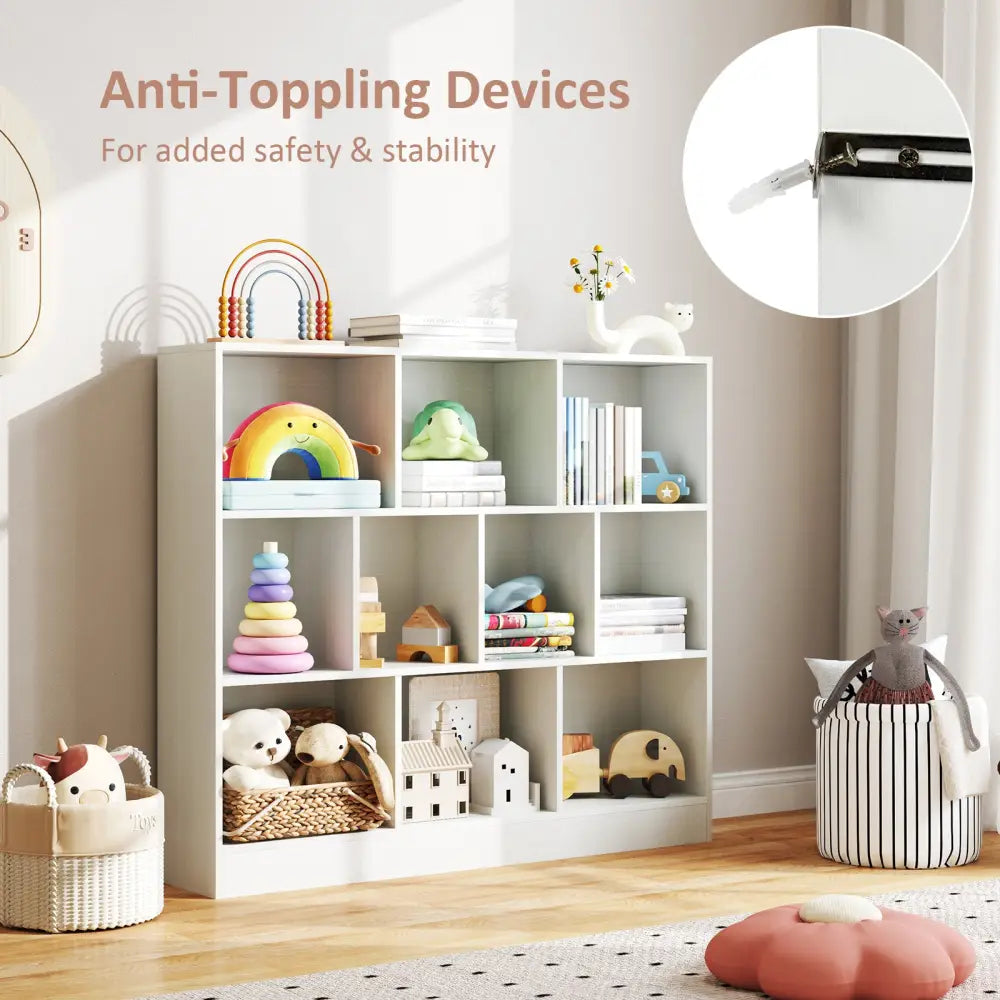 41 inches Wooden Toy Storage Organizer with 10 Cubes for Kids-White - White - Kids Storage