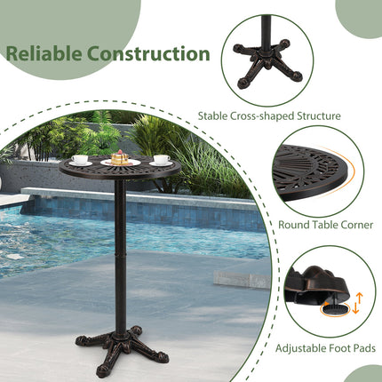 41.5 Inch Patio Round Bar Table Cast Aluminum Bistro Table for Garden-Bronze