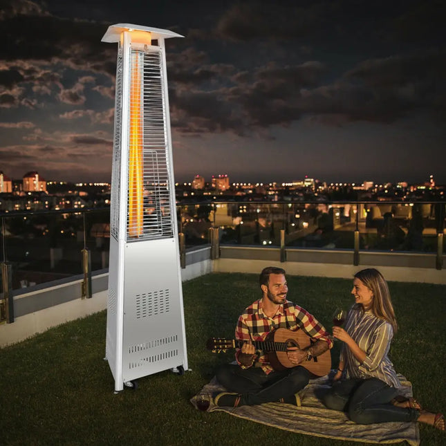 42 000 BTU Stainless Steel Pyramid Patio Heater With Wheels - Silver - Patio Heaters