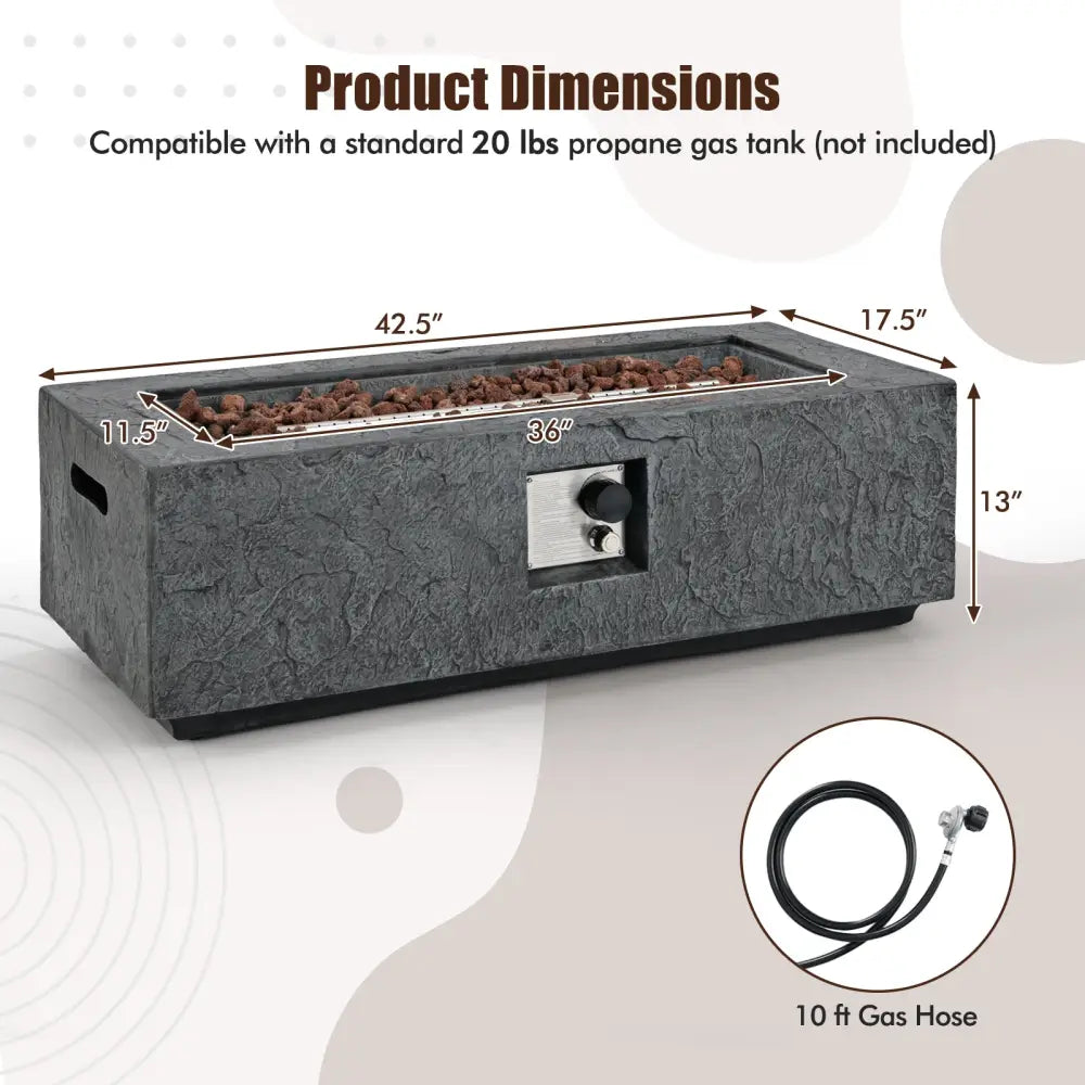 42.5 Inch 50000 BTU Fire Pit Table Set with Stainless Steel Burner - Gray - Fire Pit Tables