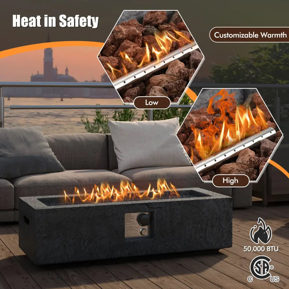 42.5 Inch 50000 BTU Fire Pit Table Set with Stainless Steel Burner - Gray - Fire Pit Tables
