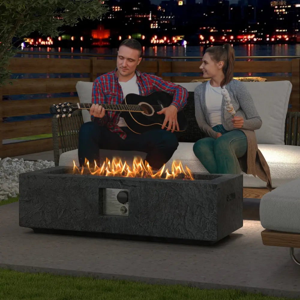 42.5 Inch 50000 BTU Fire Pit Table Set with Stainless Steel Burner - Gray - Fire Pit Tables