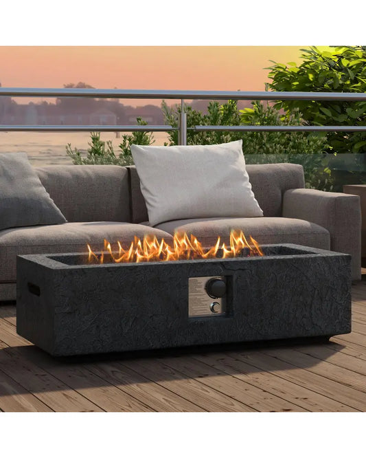 42.5 Inch 50000 BTU Fire Pit Table Set with Stainless Steel Burner - Gray - Fire Pit Tables
