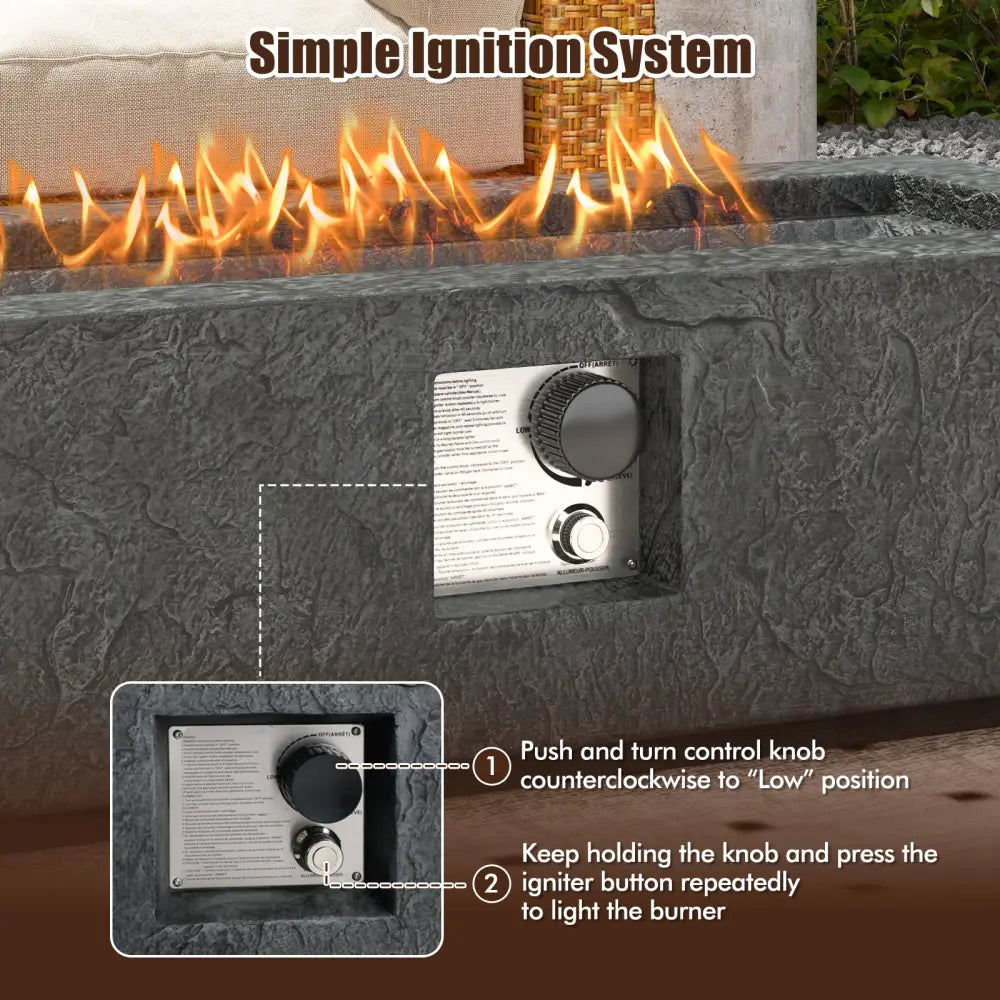 42.5 Inch 50000 BTU Fire Pit Table Set with Stainless Steel Burner - Gray - Fire Pit Tables