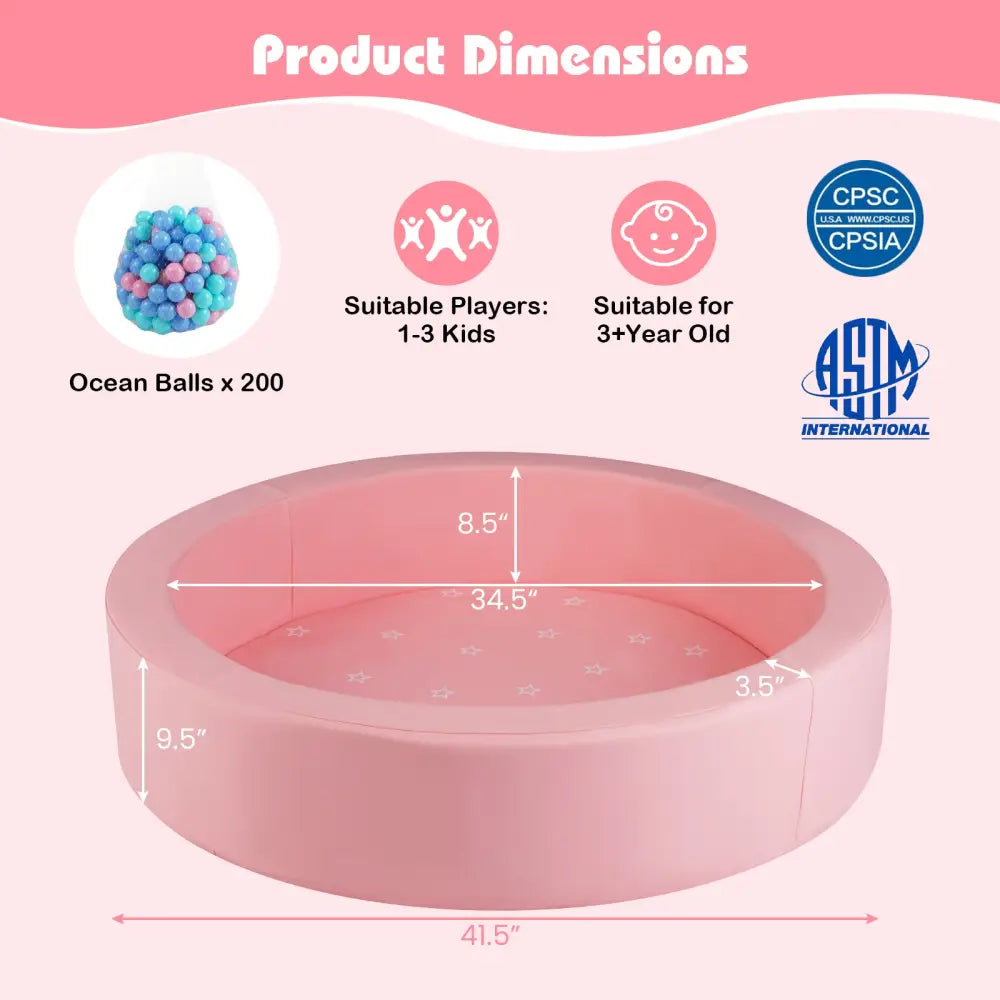 42.5 Inch Round Foam Ball Pits with 25D Sponge Filling and Washable PU Cover for Toddlers-Pink - Pink - Climbers &