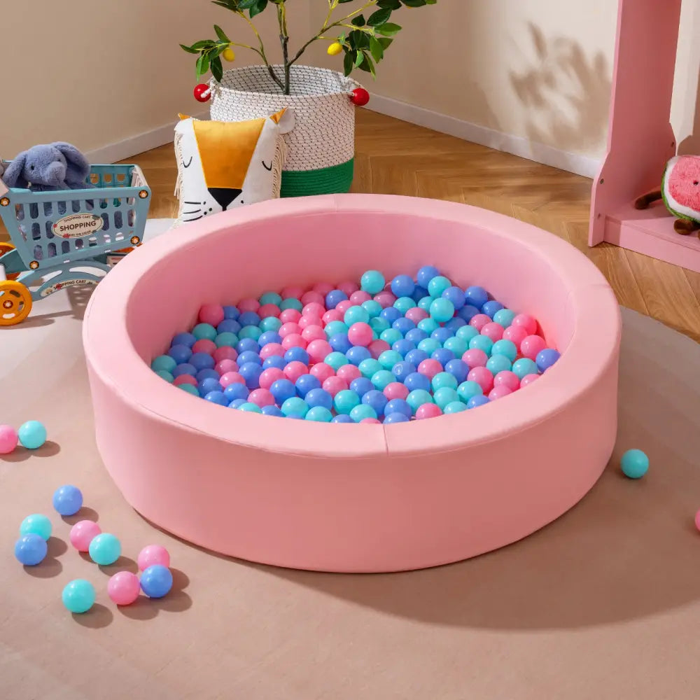 42.5 Inch Round Foam Ball Pits with 25D Sponge Filling and Washable PU Cover for Toddlers-Pink - Pink - Climbers &