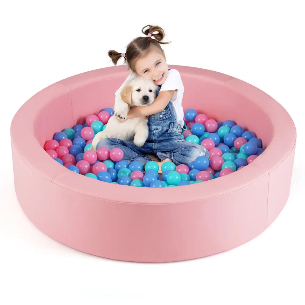 42.5 Inch Round Foam Ball Pits with 25D Sponge Filling and Washable PU Cover for Toddlers-Pink - Pink - Climbers &