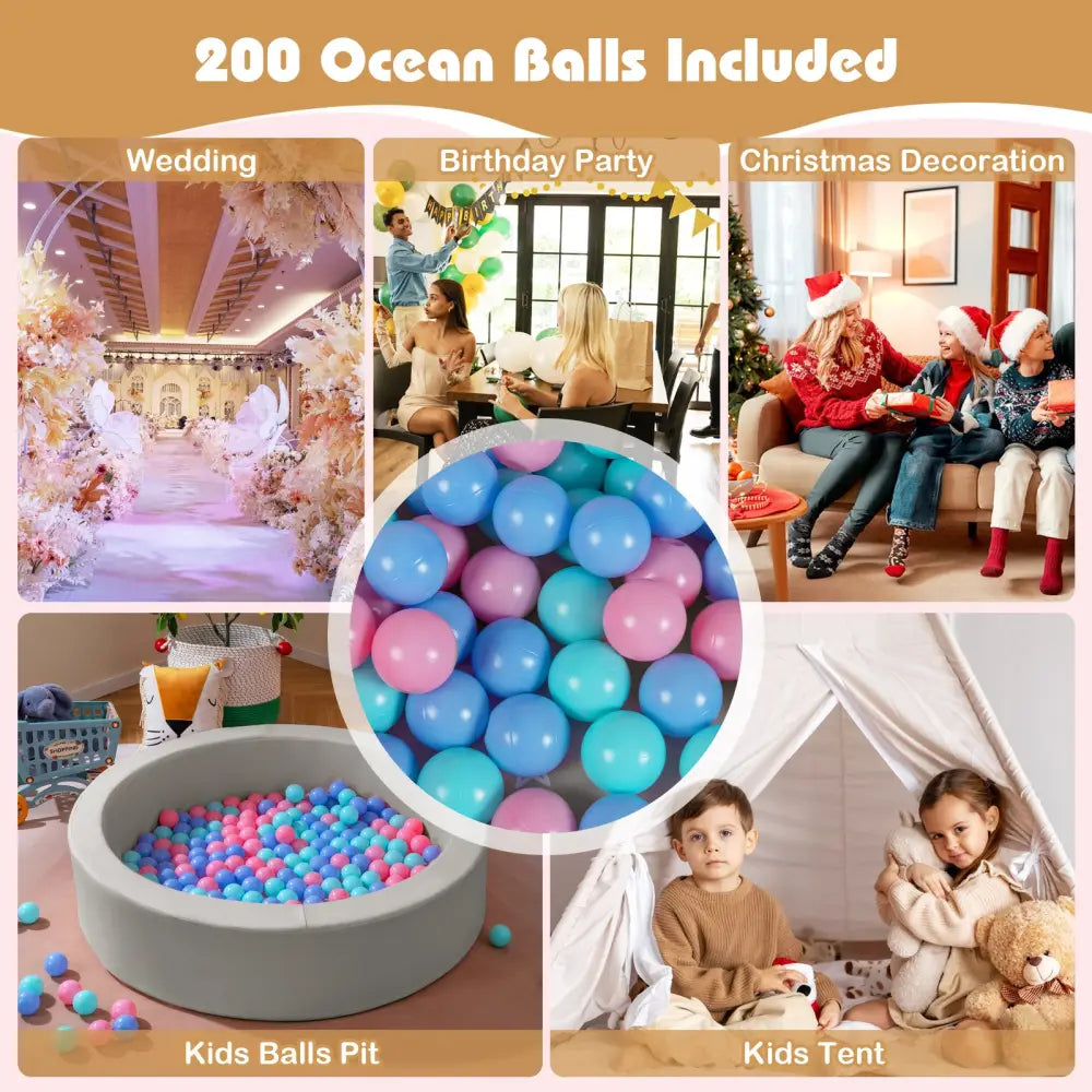 42.5 Inch Round Foam Ball Pits with 25D Sponge Filling and Washable PU Cover for Toddlers-Gray - Gray - Climbers &