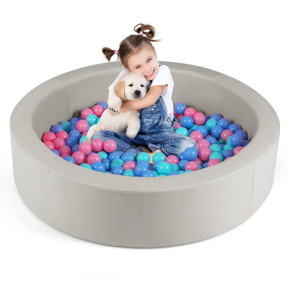42.5 Inch Round Foam Ball Pits with 25D Sponge Filling and Washable PU Cover for Toddlers-Gray - Gray - Climbers &
