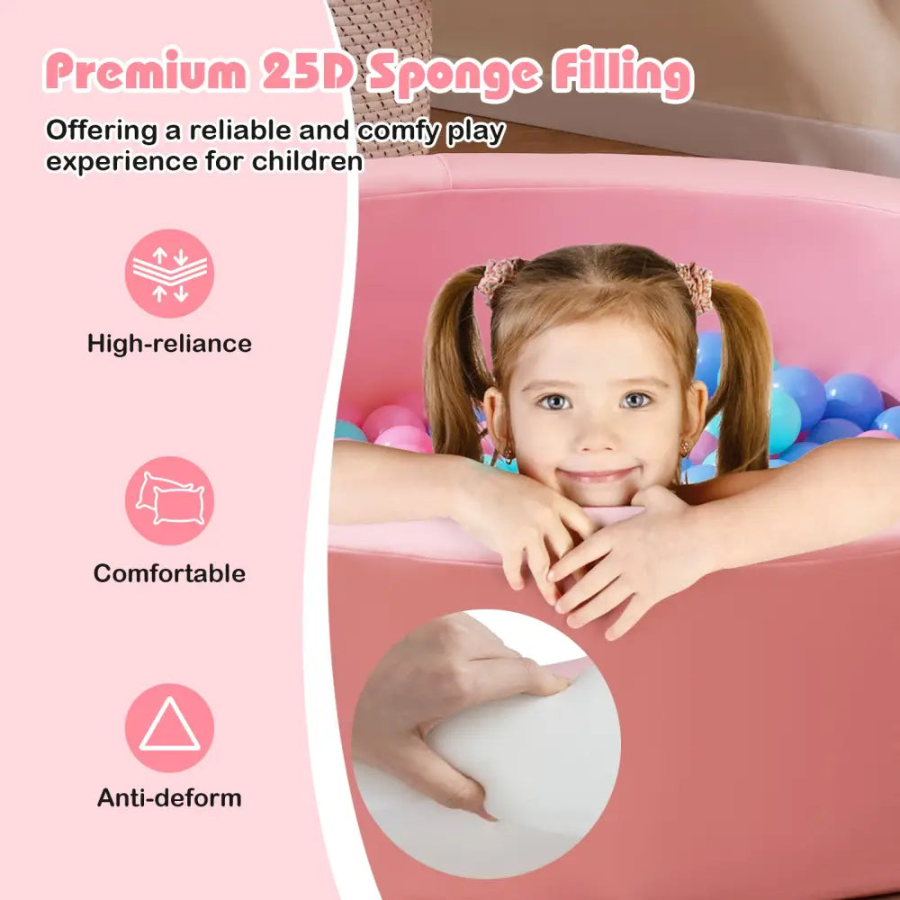 42.5 Inch Round Foam Ball Pits with 25D Sponge Filling and Washable PU Cover for Toddlers-Pink - Pink - Climbers &