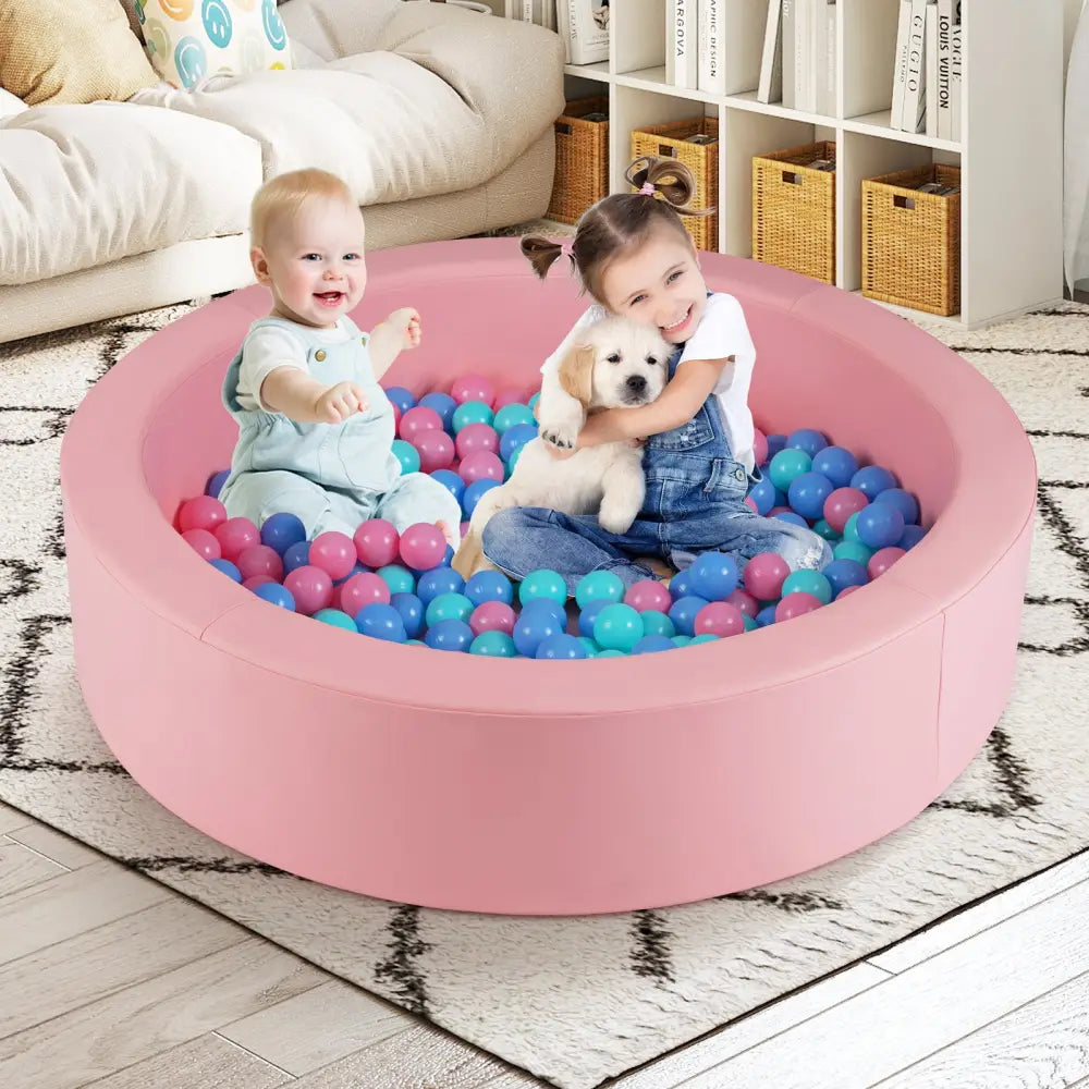 42.5 Inch Round Foam Ball Pits with 25D Sponge Filling and Washable PU Cover for Toddlers-Pink - Pink - Climbers &