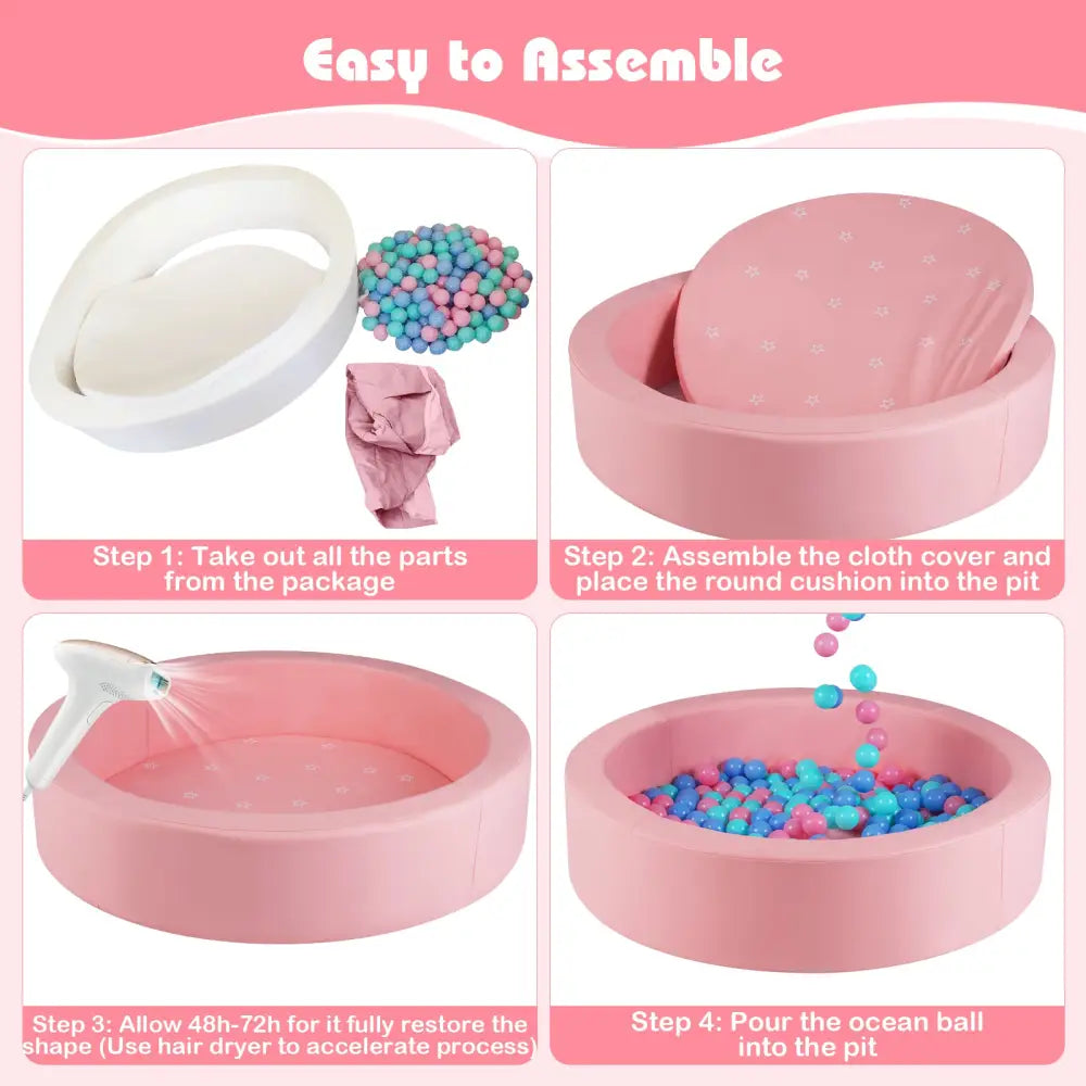 42.5 Inch Round Foam Ball Pits with 25D Sponge Filling and Washable PU Cover for Toddlers-Pink - Pink - Climbers &