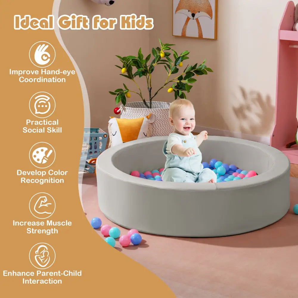42.5 Inch Round Foam Ball Pits with 25D Sponge Filling and Washable PU Cover for Toddlers-Gray - Gray - Climbers &