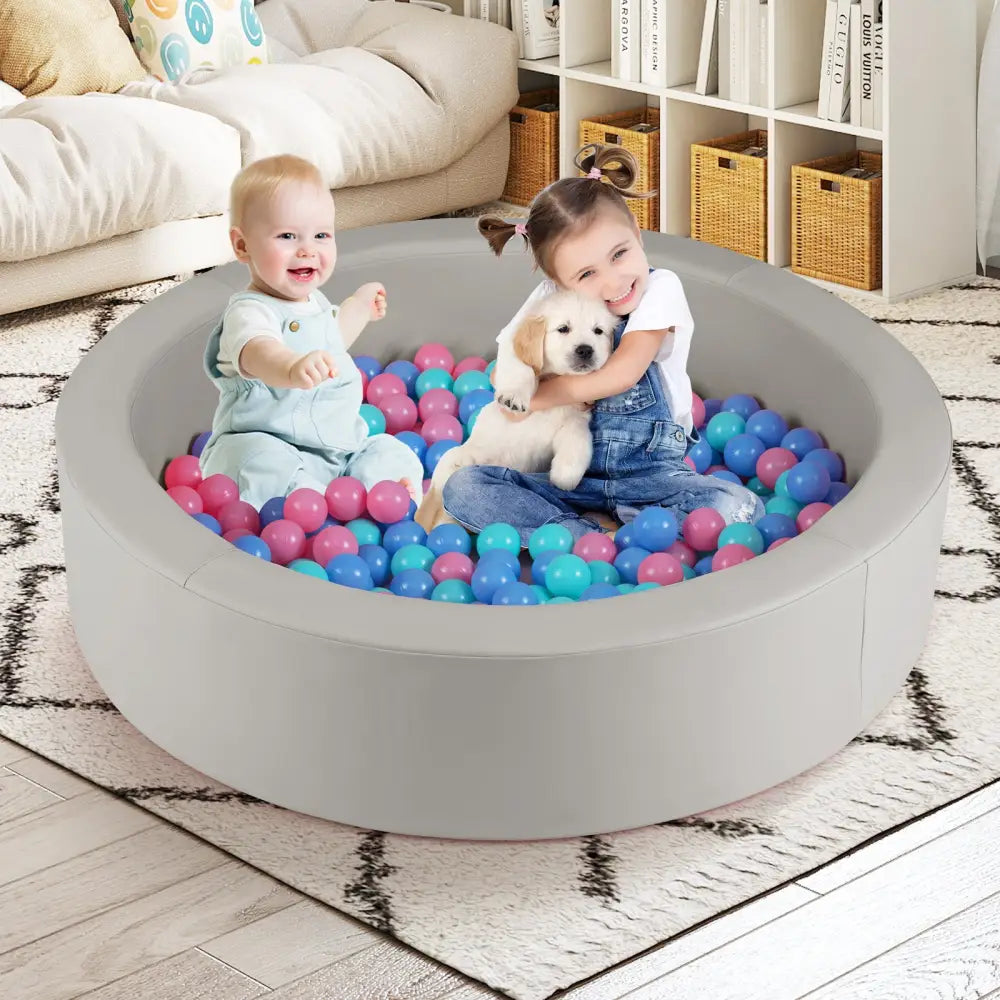 42.5 Inch Round Foam Ball Pits with 25D Sponge Filling and Washable PU Cover for Toddlers-Gray - Gray - Climbers &