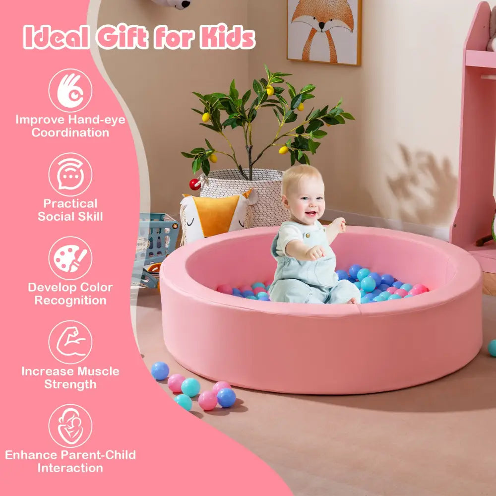 42.5 Inch Round Foam Ball Pits with 25D Sponge Filling and Washable PU Cover for Toddlers-Pink - Pink - Climbers &