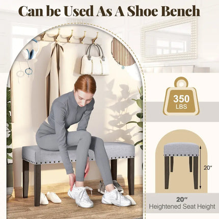 42.5 Inch Upholstered Entryway Bench End of Bed Bench-Gray - Gray - Shoe Racks & Storage Benches