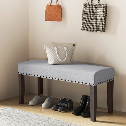 42.5 Inch Upholstered Entryway Bench End of Bed Bench-Gray - Gray - Shoe Racks & Storage Benches