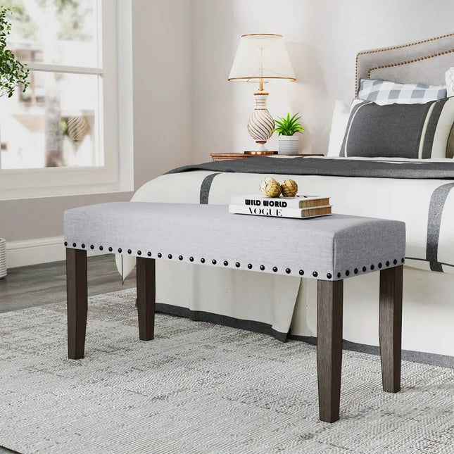 42.5 Inch Upholstered Entryway Bench End of Bed Bench-Gray - Gray - Shoe Racks & Storage Benches