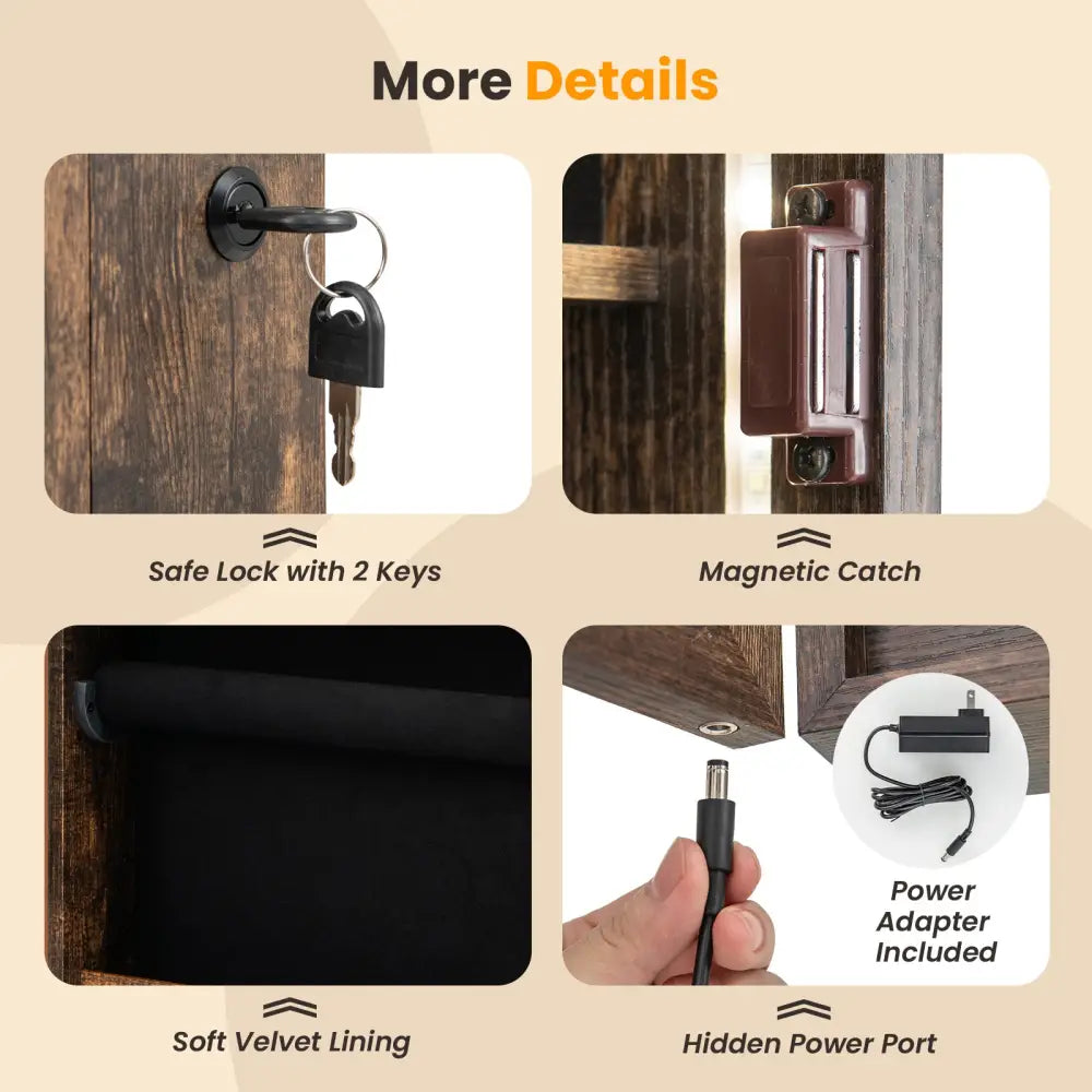 42.5 Inches Lockable Jewelry Mirror Wall Cabinet with 3-Color LED Lights-Rustic Brown - Rustic Brown - Jewelry Armoires