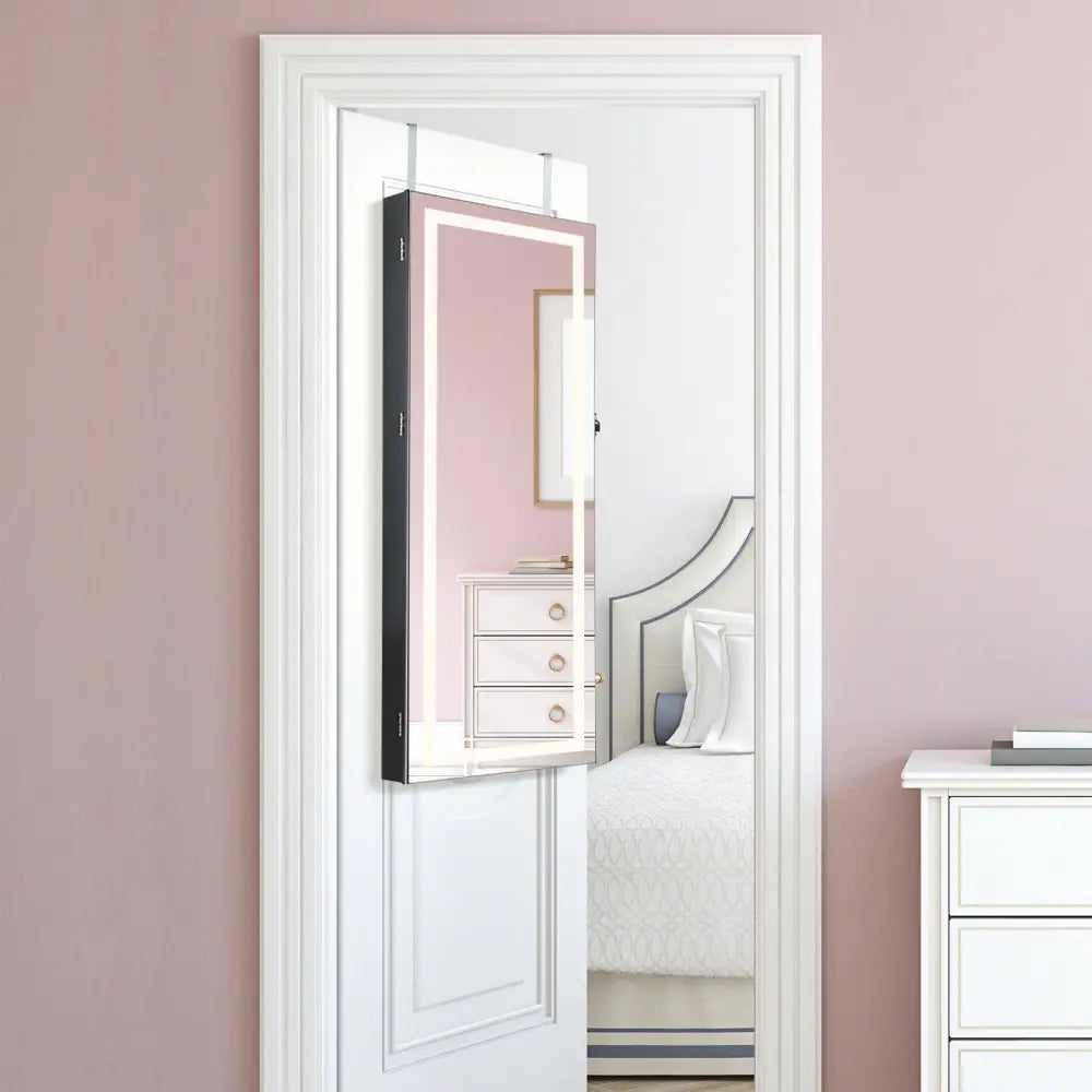 42.5 Inches Lockable Jewelry Mirror Wall Cabinet with 3-Color LED Lights-Black - Black - Jewelry Armoires