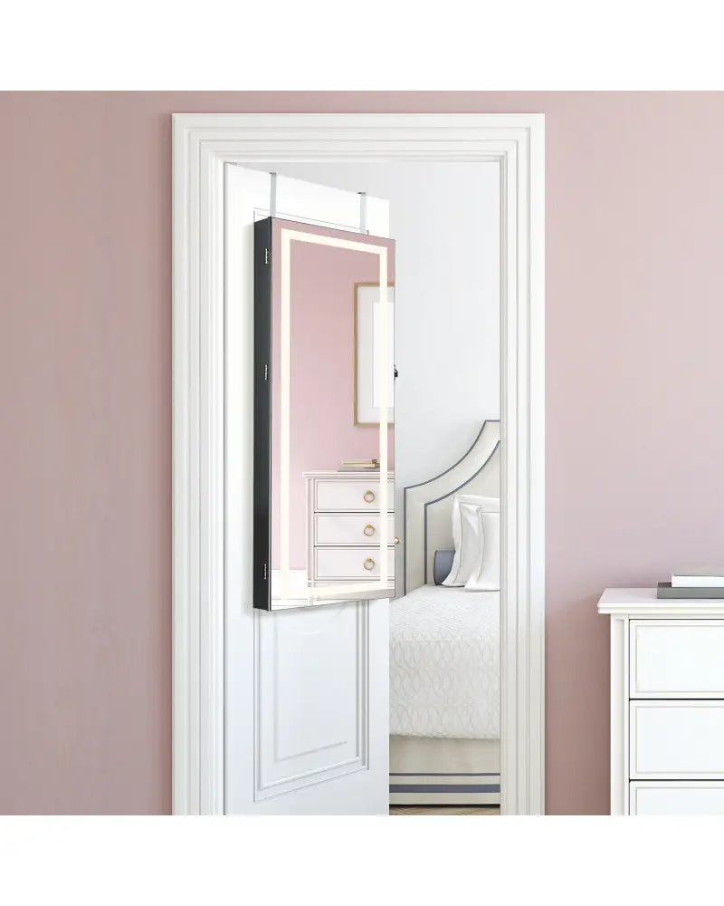 42.5 Inches Lockable Jewelry Mirror Wall Cabinet with 3-Color LED Lights-Black - Black - Jewelry Armoires