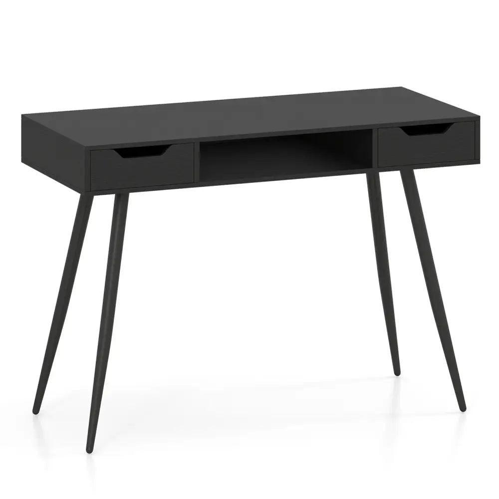 42.5’’ Mid Century Modern Writing Desk with Metal Leg and Drawers-Black - Black - Computer Desks