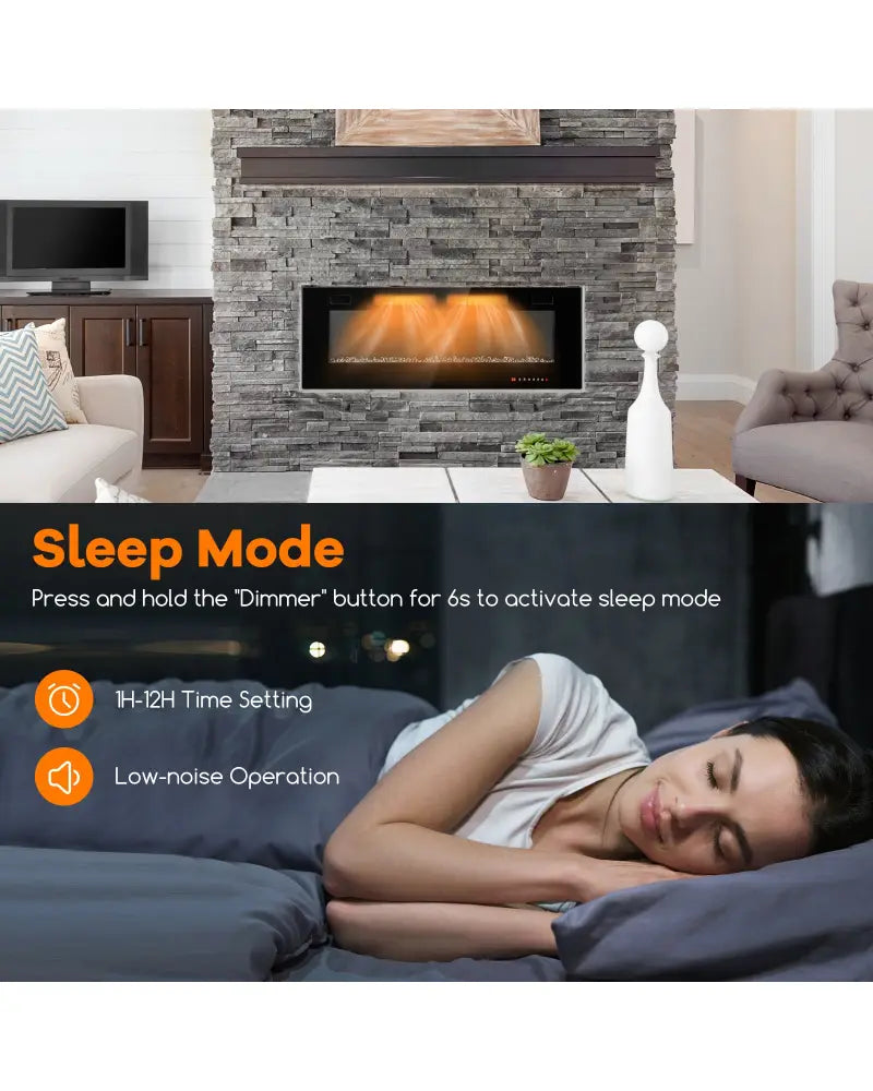42/50/60/72 Inch Ultra-Thin Electric Fireplace with Decorative Crystals-50 inches - Black - Fireplaces