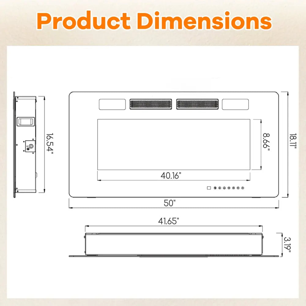 42/50/60/72 Inch Ultra-Thin Electric Fireplace with Decorative Crystals-50 inches - Black - Fireplaces